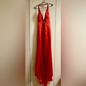 VINTAGE Halter Neck Side Split Formal Dresses Elegant Sleeveless Red SZ:36 (4)